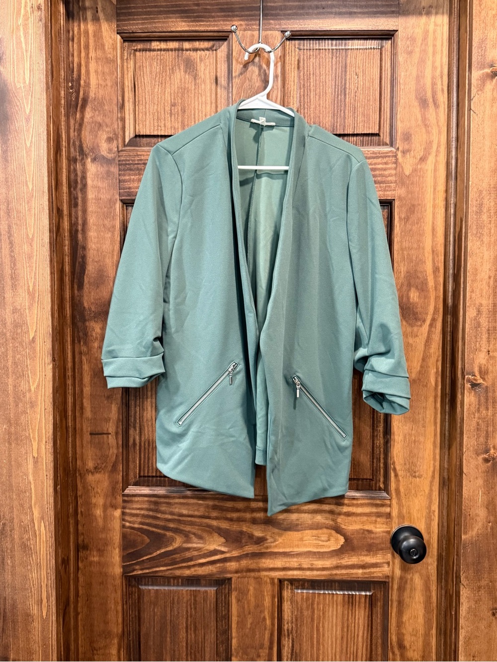 Maurices Sage Green Open-Front Blazer with Zipper Pockets Size OX
